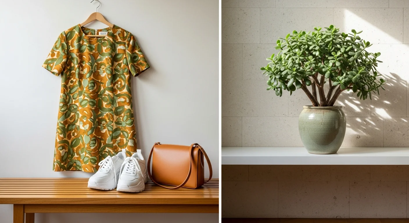 Stylish vintage modern fashion in serene Feng Shui interior.